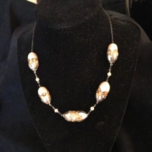 Vintage Deco Pearl Cupped Flower Necklace